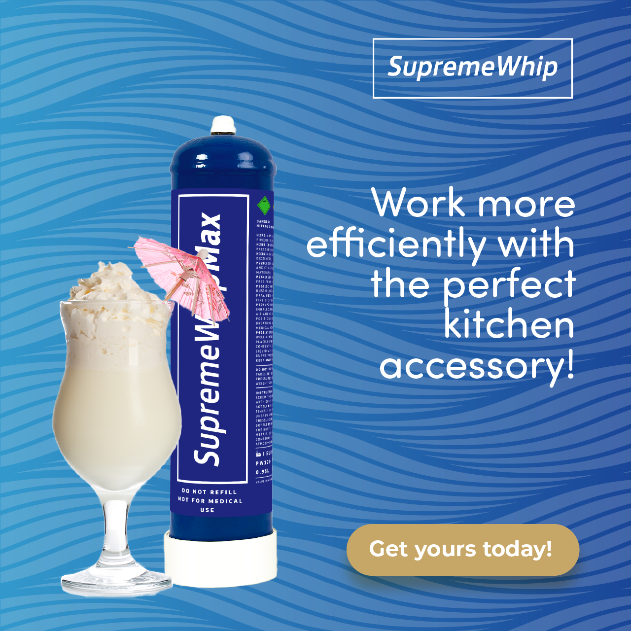 SupremewhipMAX 1.05L/640g N2O Whipped Cream Charger