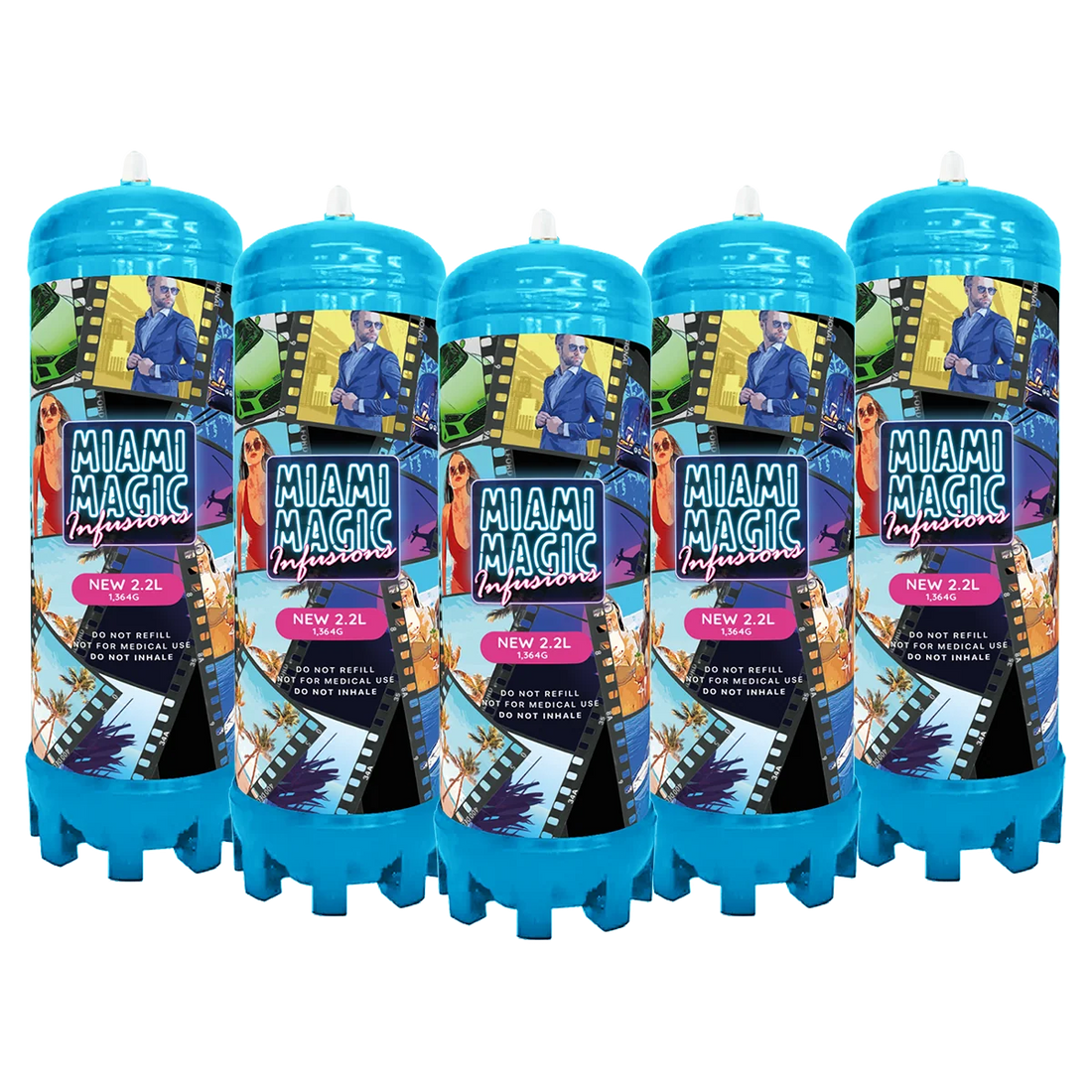 Bulk Miami Magic Infusions 2.2L N2O cylinders for cafés, restaurants, and commercial kitchens